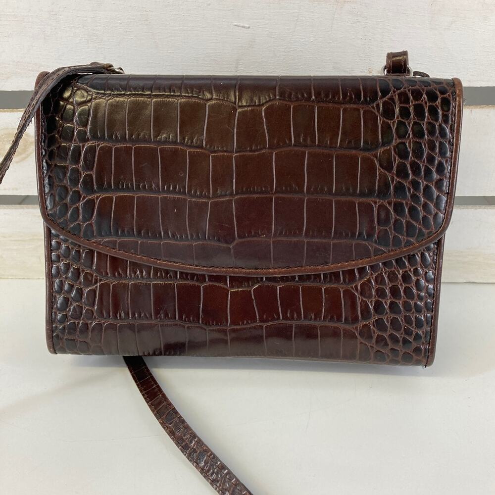 BRIGHTON SMALL BROWN ANIMAL PRINT CROSSBODY BAG WITH POCKETS